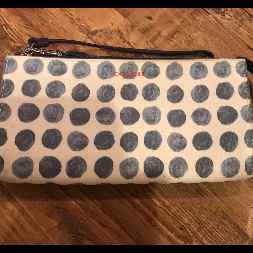 COACH blue polka dot wristlet